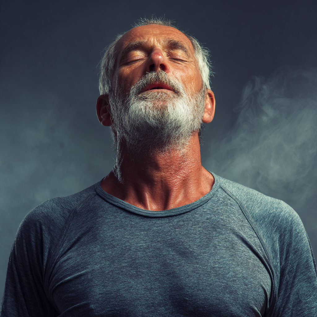 51 years old person performing cardiovascular exercise with proper breathing technique